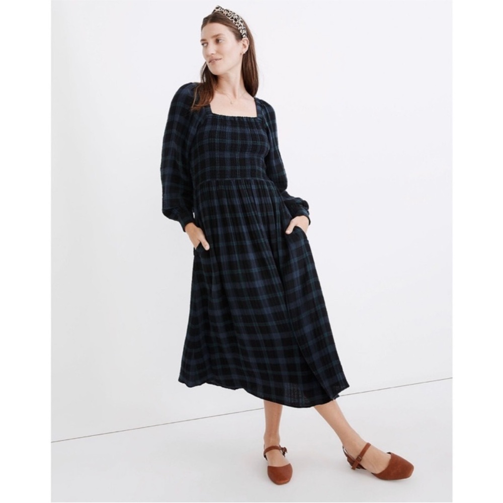 Madewell Flannel Lucie Smocked Dress